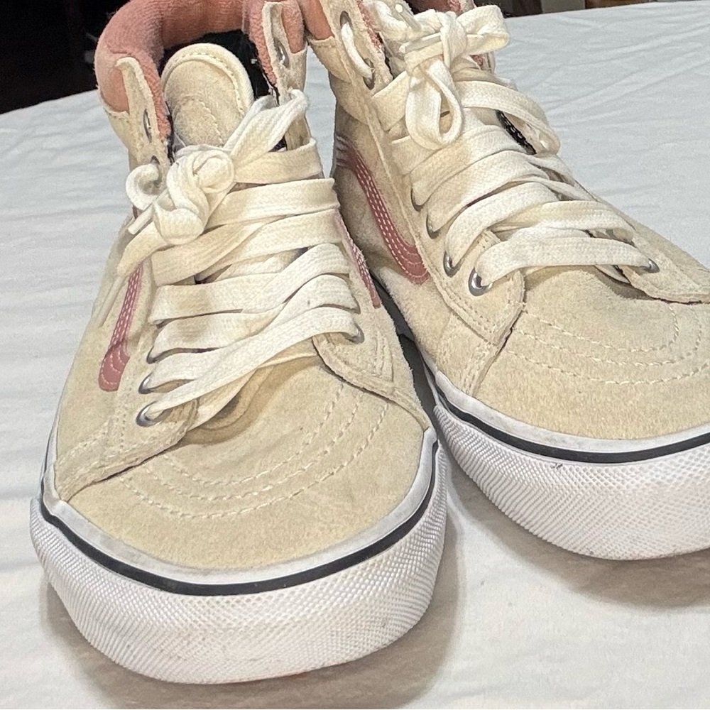 Cream and Pink High-Top Sneakers​